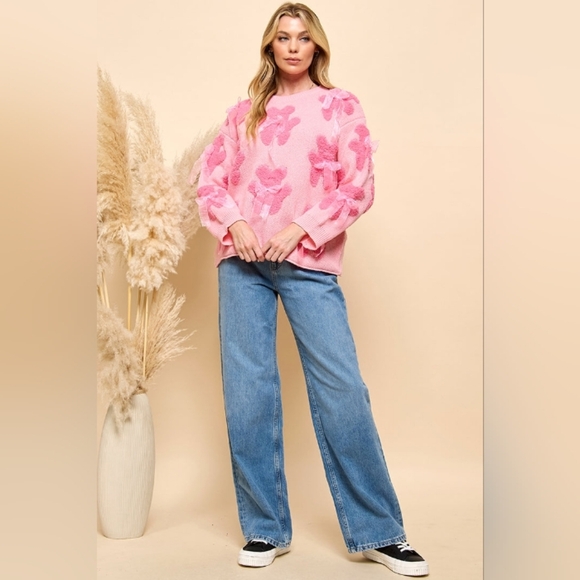 Pink Floral Valentine's Day Women's Sweater - Picture 3 of 10